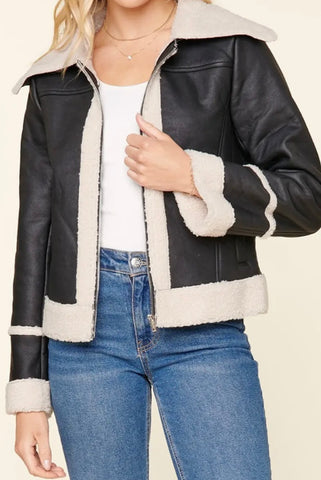 Faux Leather Sheepskin Jacket