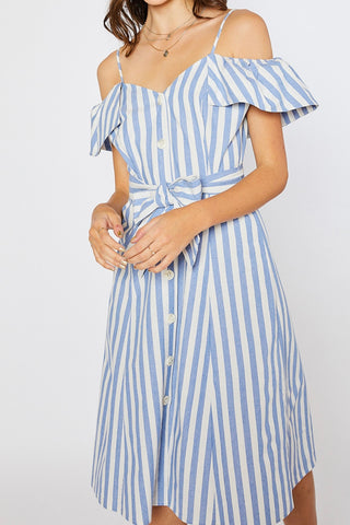 Striped Open Shoulder Dress